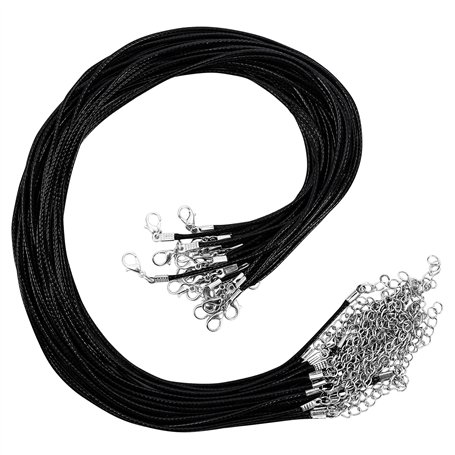 Kurtzy Cordon Collier en Polyester Noir avec Chaîne et Fermoir Mousqueton (Lot de 25) - 42