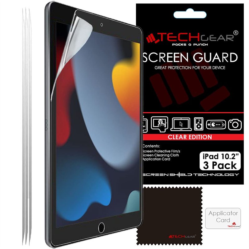 TECHGEAR 3 Pack Protection Ecran pour iPad 10.2 2021/2020 / 2019 - Film de Protection Écran ULTRA CLAIR compatible avec iPad 10,
