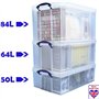 Really Useful Box Lot de 2 boîtes de rangement transparentes de 64 l - 710 x 440 x 310 mm