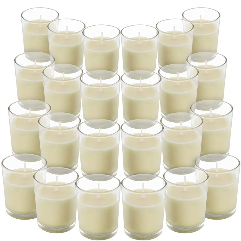Belle Vous Bougie Votive Non Parfumée avec Bougeoir en Verre Transparent (24 Pcs) - 12 h de Combustion - Bougie de Table avec Po