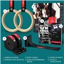 BeMaxx Anneaux de Gymnastique en Bois + Support Porte & Livre d’Exercices | Set Gymnaste & Sangle de Sécurité Graduées | Anneau