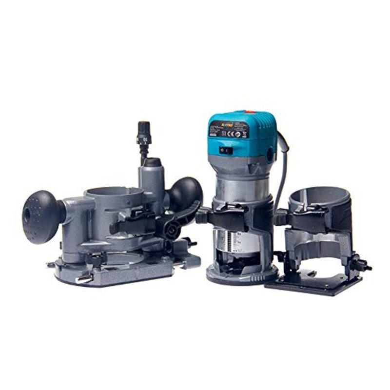 KATSU Ensemble d'Affleureuse à Bois Défonceuse Électrique 220V 710W avec 3 Bases + 3 Pinces de 6mm, 8mm et 10mm