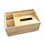 Boîte à mouchoirs multifonction en bambou naturel - 4 compartiments - Distributeur de mouchoirs - Organiseur de bureau - Distrib