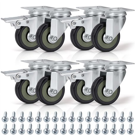 Kurtzy Roulettes Pivotantes Noir (Lot de 8) - Roulette Meuble de 50 mm avec Roues en Caoutchouc