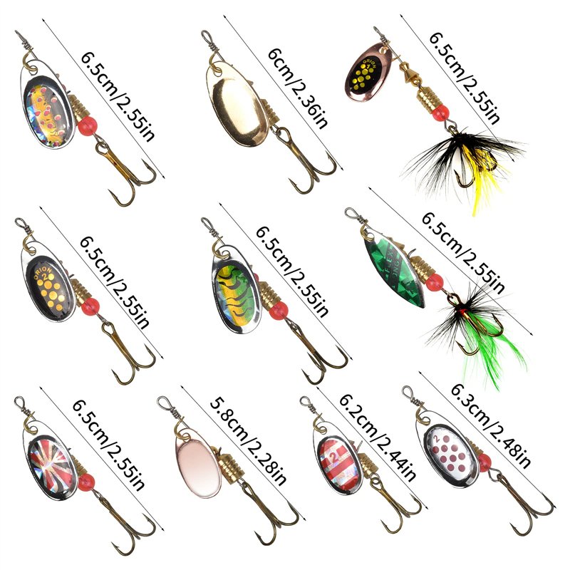 Image secondaire de Jinlaili 10Pcs Leurres de Pêches, Cuillers de Pêche, Leurre Artificiel, Kits Leurres pêche Appâts, Spinnerbait avec boîte de Ran