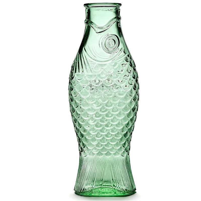 Carafe en verre pour l'eau | Collection Fish & Fish par Paola Navone | Carafe 850 ml | Bouteille conteneur transparent vert pour
