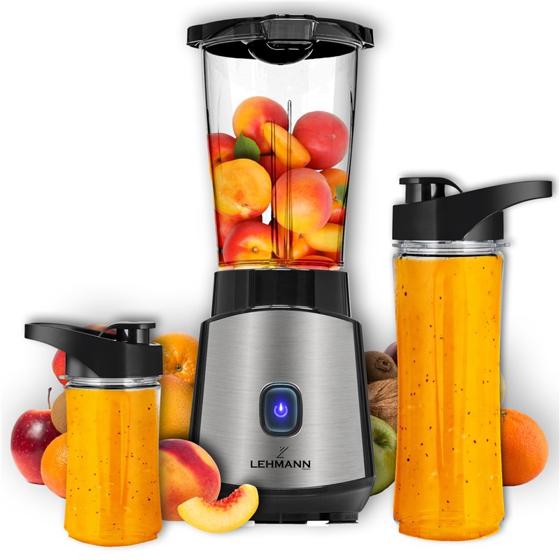 LEHMANN Blender Mixeur Smoothie 1200W, Mini Blender 1L avec 2 Bouteilles BPA-Free Portables de 570 ml et 400 ml pour Jus, Smooth