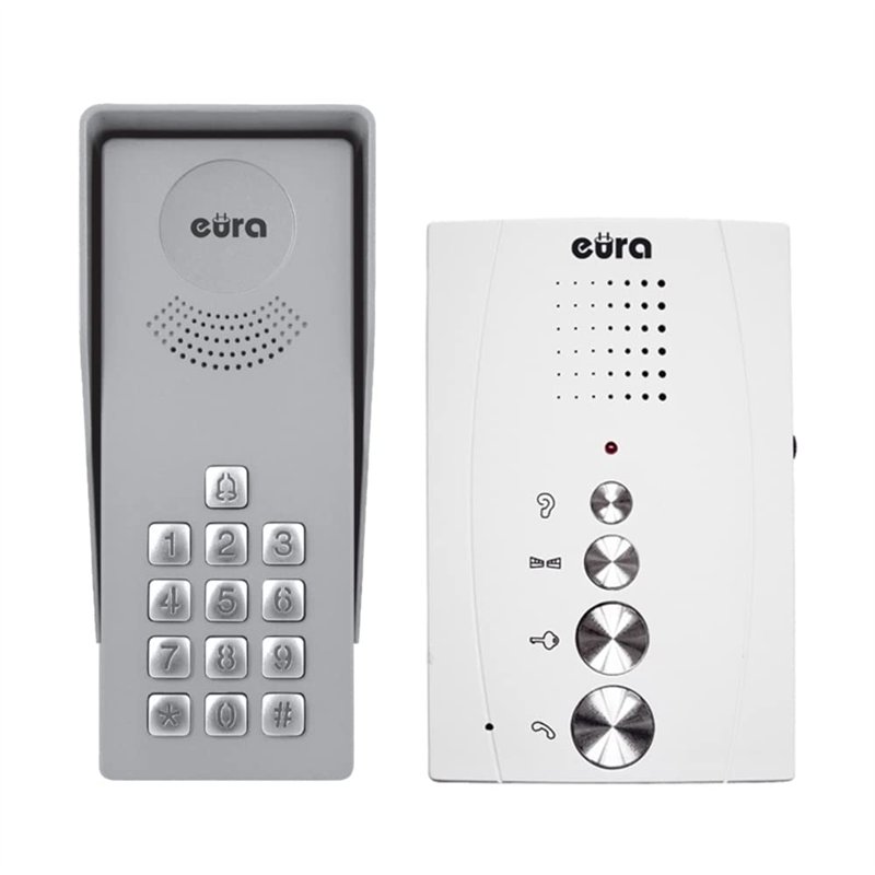 Eura Adp-38A3 Entra Interphone de Porte, kit Mains Libres, Serrure à Combinaison, 4 Fils Blanc