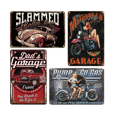 QUMENEY Lot de 4 panneaux muraux vintage en métal avec motif de peste - Décoration pour café