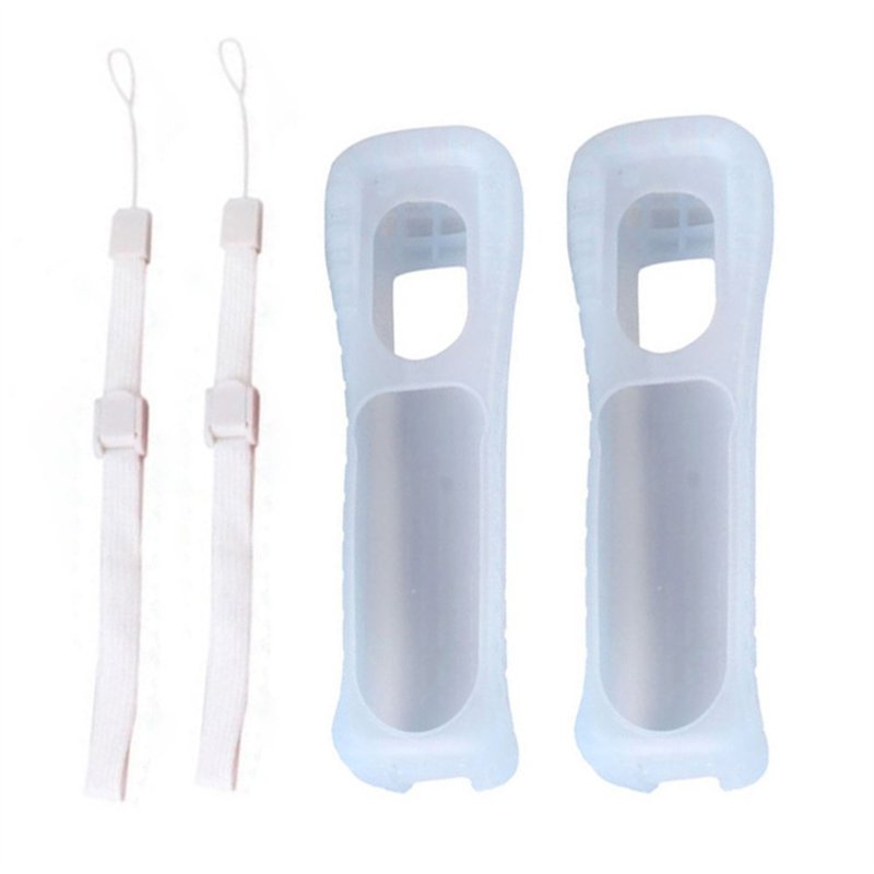 2 coques blanches en silicone avec dragonne pour manette Nintendo Wii