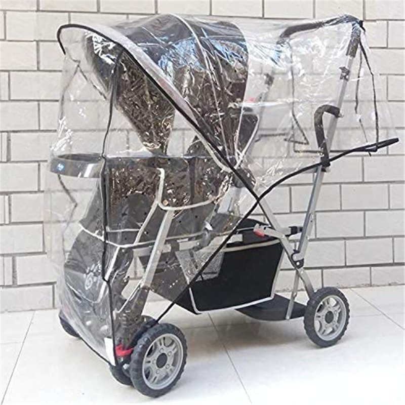 Image secondaire de Habillage de Pluie pour Poussette Double Universelle Housse de Pluie Transparent Couverture Anti-Pluie/Protection Pluie et Vent 
