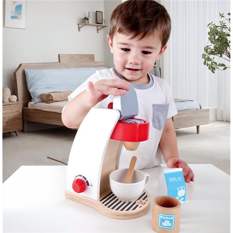 Image secondaire de Jouet Hape Machine à Café - Jeu d'Imitation Cafetière Enfants de 2 ans et Plus - Cafetière, Tasse, Lait, Capsule, Sucre Inclus -