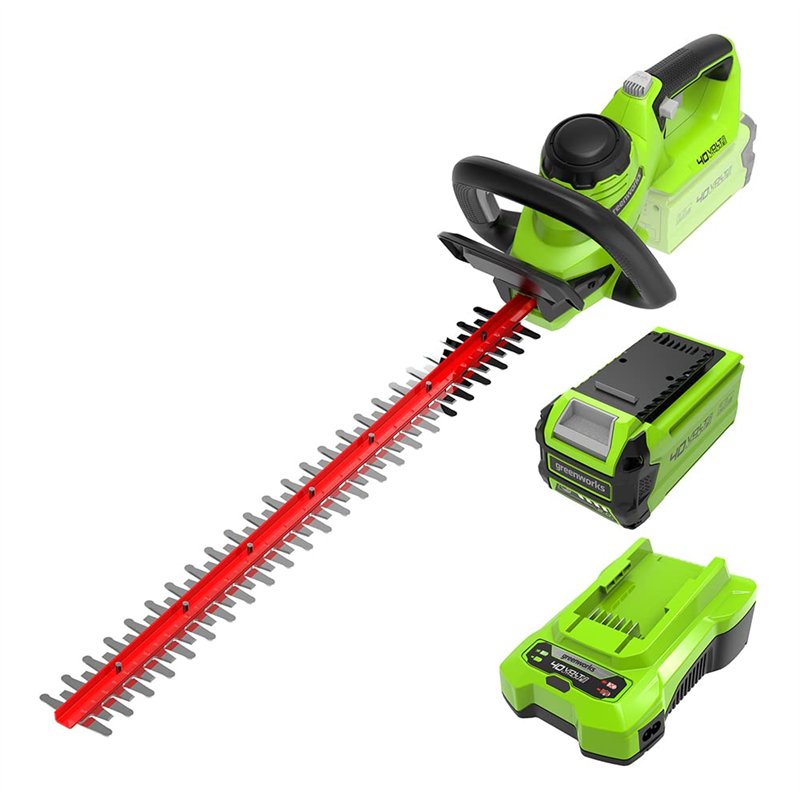 Greenworks G40HT61K2, Taille-Haie à Batterie, Lames Double Action 61 cm, Coupe jusqu'à 27 mm d'Épaisseur, 3000 tr/min, Batterie 