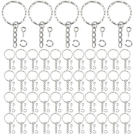 LEEQ 50 pièces Porte-clés Anneaux Split Porte-clés avec chaîne à maillons