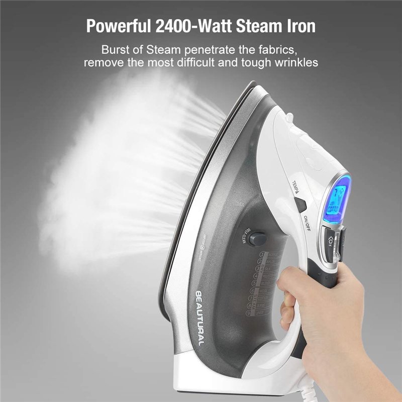 Image secondaire de Beautural Fer à Repasser Vapeur, 2400W, 340 ML avec écran LCD, Anti-Gouttes et Système d'Auto Nettoyage Anti-Calcification - bla