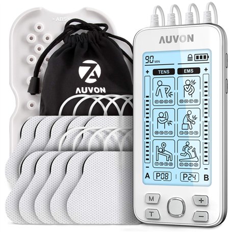 AUVON 4 Canaux Appareil d'électrostimulation EMS/TENS pour le soulagement de la douleur