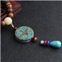 THTHT Vintage En Perles Long Collier Chaîne Chandail Sculpture Sur Bois Naturel Ethnique Blue Mantra De Six Caractères Bohemian 