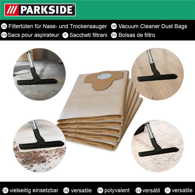 Image secondaire de 5 pièces de sacs d'aspirateur Parkside LIDL PWD 25, 30, PNTS 23, 30, 1400, 1500 A1, A2, B1, C1, D1, B2, B3, E2, C4, D5, F2, H4