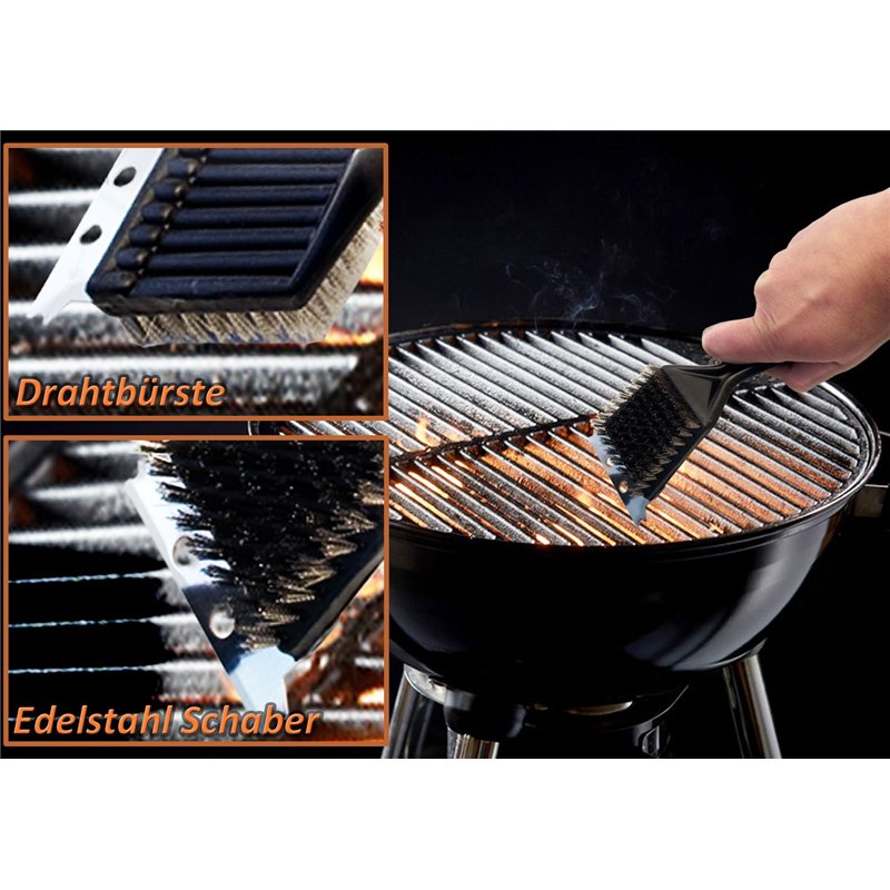 Image secondaire de HOMETOOLS.EU - Brosse à Gril en Acier Inoxydable, Brosse métallique, Outil de Nettoyage avec grattoir, pour Gril à Charbon, Barb