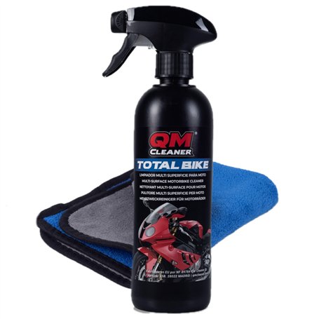 QM Cleaner - Total Bike Nettoyant multi-surfaces pour motos | Kit de nettoyage à sec pour mots et vélo - Comprend un microfibre