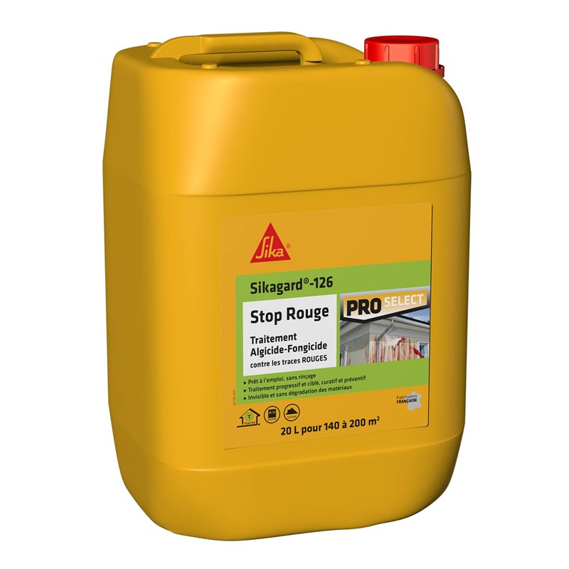 SIKA - Traitement algicide et fongicide renforcé anti-traces rouges - Sikagard 126 Stop Rouge - Nettoyant désincrustant - Elimin