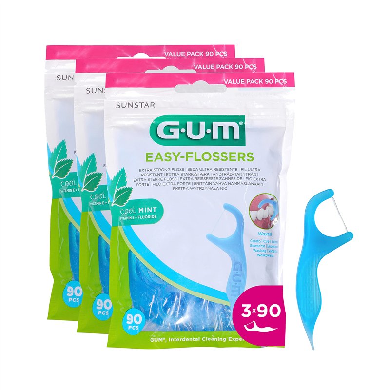 GUM EASY-FLOSSERS | Porte-fil dentaire | Élimine les résidus alimentaires et la plaque entre les dents | Recouvert de fluor et d