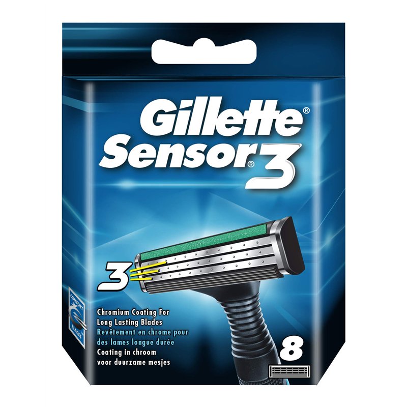 Image secondaire de Gillette Lames de Rasoir Homme Sensor3, Pack de 8 Lames de Recharges [OFFICIEL] , l'emballage peut varier