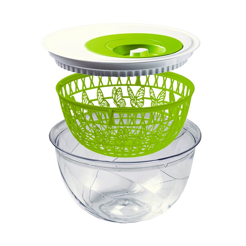 Snips Madame Butterfly - Centrifugeuse pour Salade, sans BPA, 100% fabriqué en Italie, Blanc et Vert, 4 L, 4 pièces