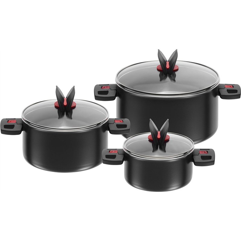 BALLARINI Set 3 casseroles, 3 Couvercles en Verre Inclus, Rondes, Revêtement Anti-Adhésif, Ø 16/20/24 cm, 1,6/3,25/5,6 L, Alumin