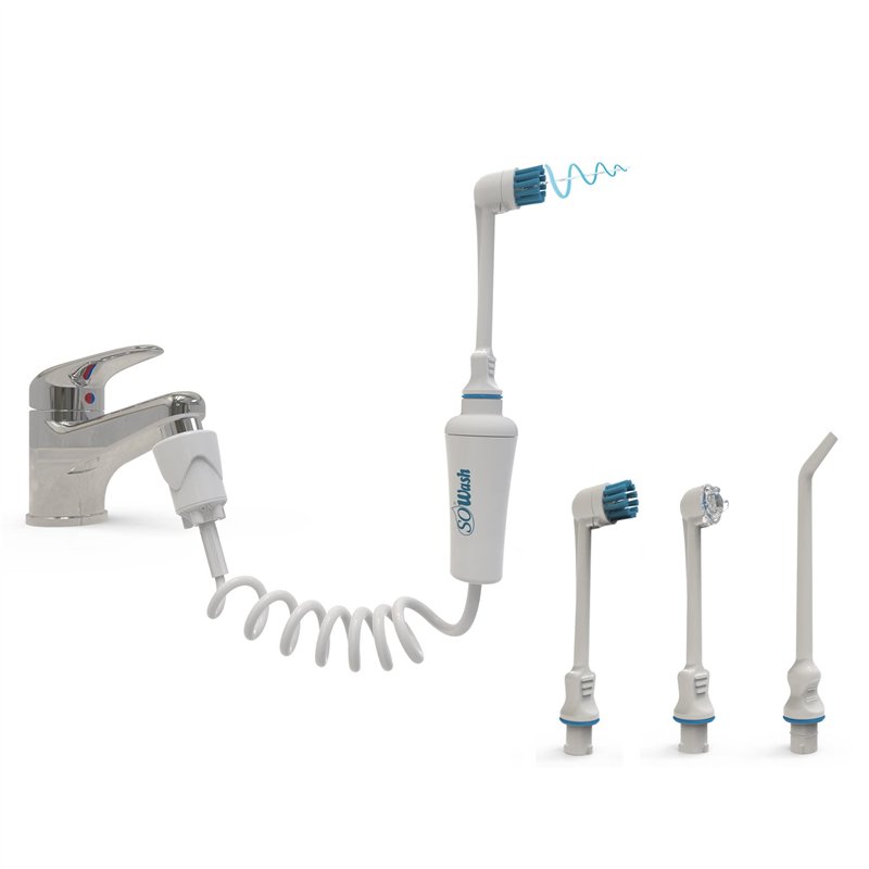 Jet dentaire SOWASH TRIO, Se connecte au robinet, Hydropulseur Dentaire Sans piles ni électricité, 1 tête Vortice + 1 tête de Vo