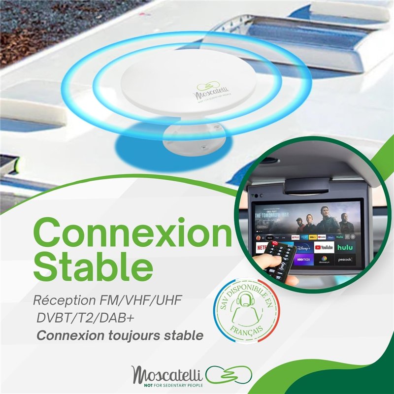 Image secondaire de MOSCATELLI Antenne Omnidirectionnelle Terrestre TNT HD - DVB-T/T2 – Dab – 12/24/220 V – Kit Complet avec Câbles et Puissant Ampl