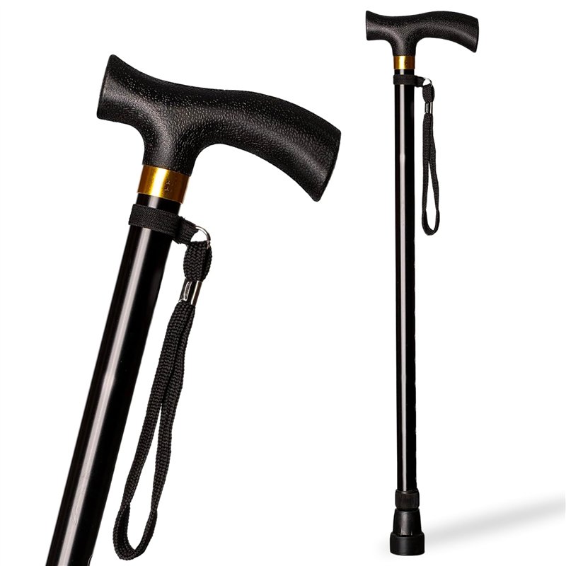 Canne avec ressort en aluminium, extensible couleur noire, réglable 74-95 cm, poignée souple confortable à manipuler