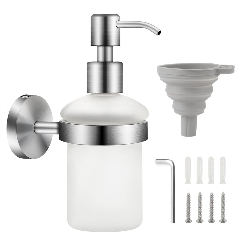 EXLECO Distributeur de Savon Mural en Matt Verre 200ML 304 Acier Inoxydable Distributeur de Pompe à Presser Mural Salle de Bain 