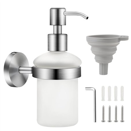 EXLECO Distributeur de Savon Mural en Matt Verre 200ML 304 Acier Inoxydable Distributeur de Pompe à Presser Mural Salle de Bain