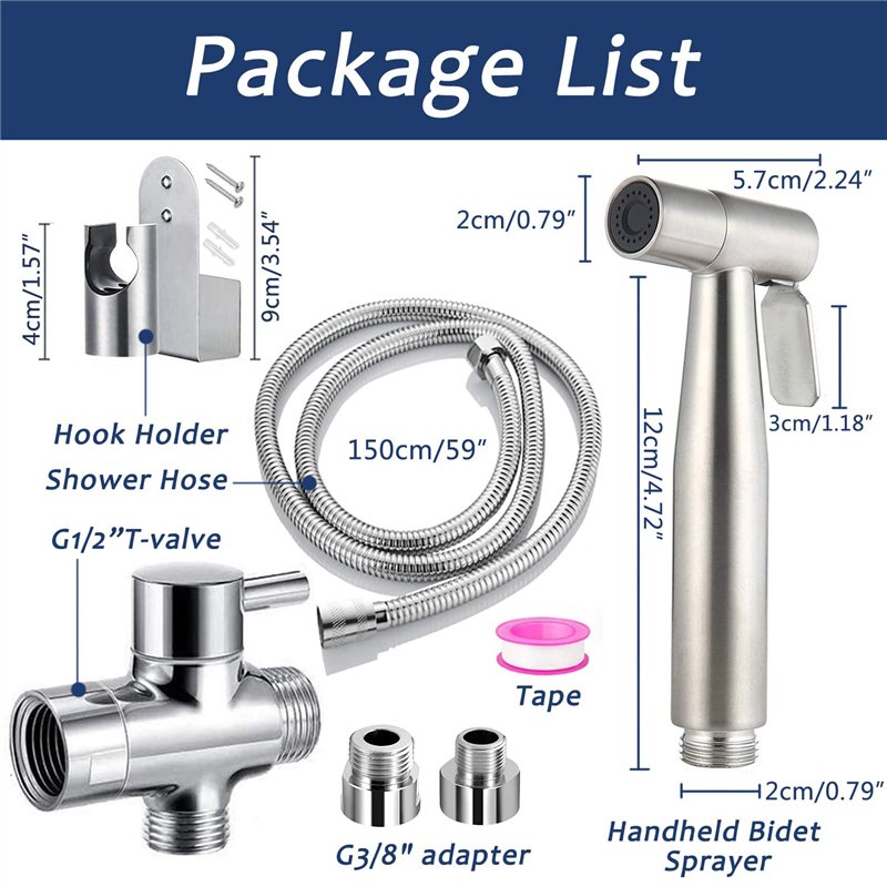Image secondaire de Vaporisateur de Toilette Douchette à Main Bidet en Acier Inoxydable - avec Vanne 3 voies (1/2