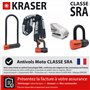KRASER KR50+120L Antivol Moto Bloque Disque Mini U Homologué SRA + Chaine Haute Sécurité Acier Massif Boucle, Kit Sécurité pour 