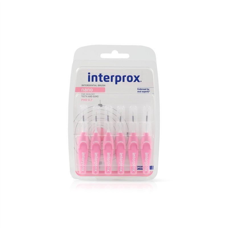 INTERPROX - Nano 0.6 - Brossettes Interdentaires - Fibres en Tynex - Rose - Blister de 6 unités