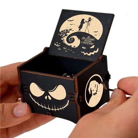 Cuzit Il s'agit d'une boîte à musique en bois vintage gravée à manivelle « The Nightmare Before Christmas » pour Halloween