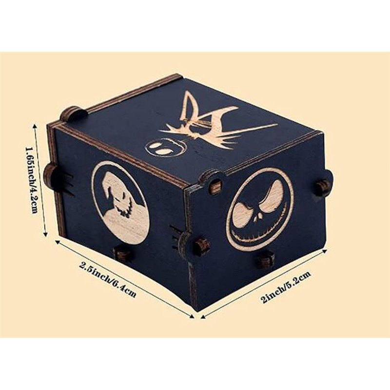 Image secondaire de Cuzit Il s'agit d'une boîte à musique en bois vintage gravée à manivelle « The Nightmare Before Christmas » pour Halloween, anni