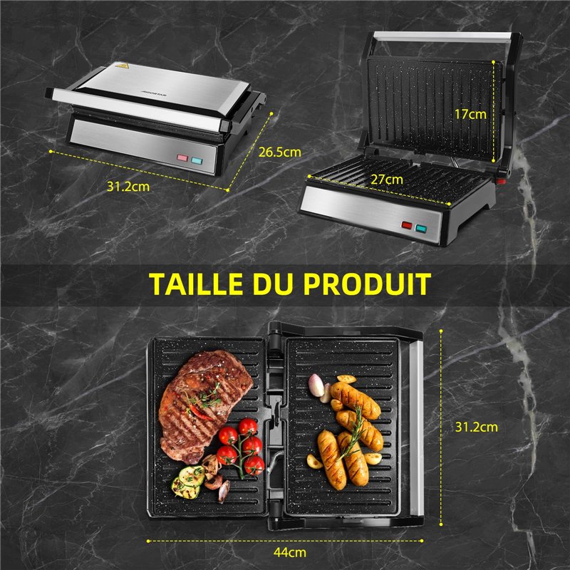 Image secondaire de Aigostar Hett Pro - Grill Panini, Grills électriques Avec Plaques Antiadhésives. Récupérateur de Graisses Amovible, Ouverture à 180°