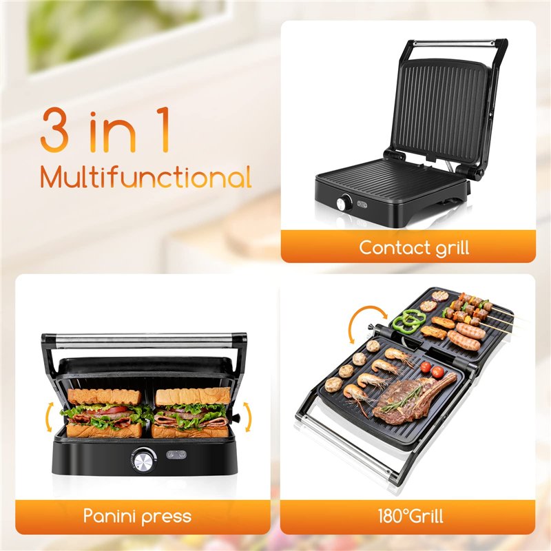 Image secondaire de Aigostar Calore - Gril barbecue, presse à paninis et sandwichs, 1800W. Larges plaques antiadhérantes, ouverture à 180º. Sans BPA