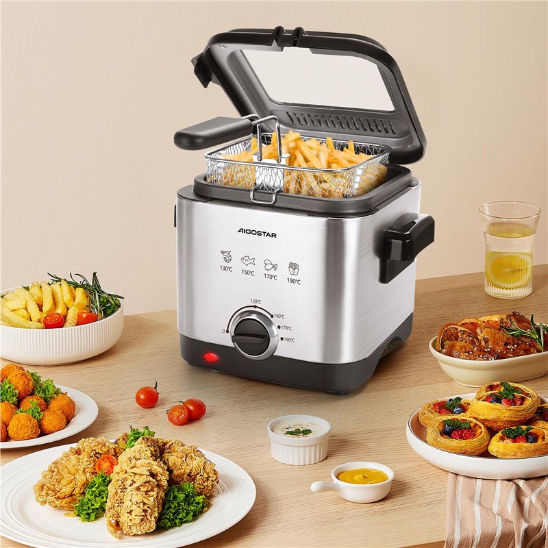 Image secondaire de Aigostar Fries 3000041ZD - Friteuse compacte 100% sans BPA avec grande fenetre de vue et controle de la temperature. Acier inoxy