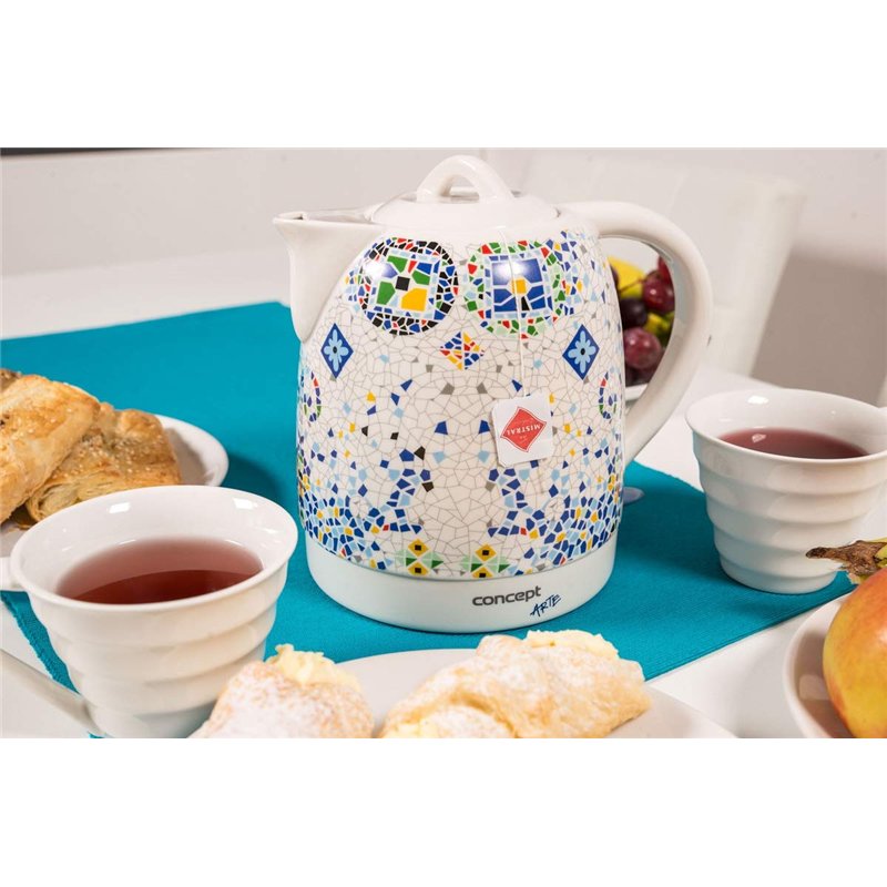 Image secondaire de CONCEPT électroménager RK0020 Bouilloire en céramique, 1,5 litre, blanche avec imprimés, design oriental, 1350 W