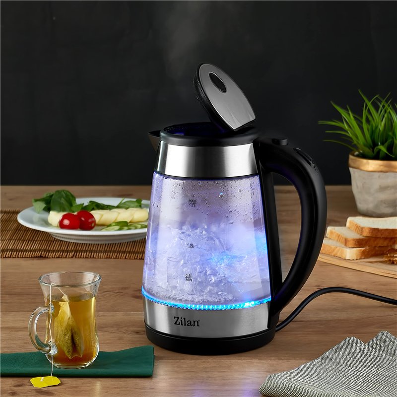 Image secondaire de Zilan, Bouilloire en verre et acier inoxydable - 2200 W - 1,7 l - Éclairage LED bleu - 360 ° - Filtre anti-calcaire - Sans BPA -