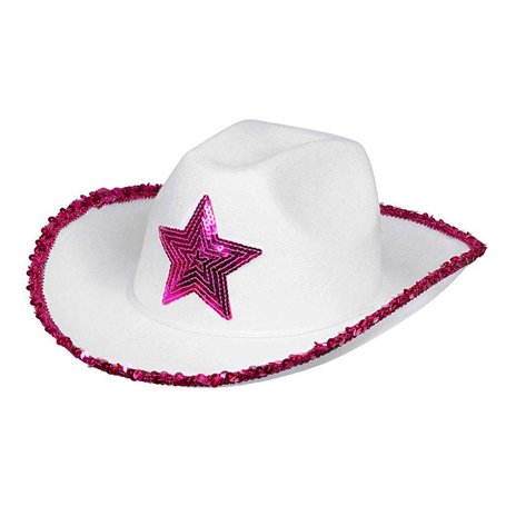 Boland Rodeo Star 54376 54376 Chapeau de cowboy à paillettes pour adulte Rose/blanc Taille unique