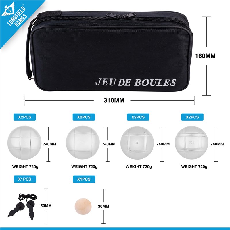 Image secondaire de Engelhart - 010203 - Sacoche de Transport avec Jeu de 8 Boules de Pétanque - Inclut Distance-Mètre - Sacoche Pratique - Jeux Ext