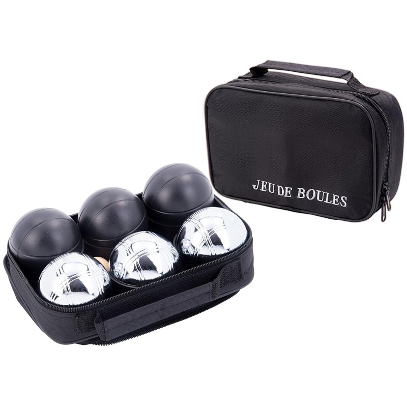 Engelhart - 010207 - Jeu de Boules 2 x 3 Noires et Grises - 74 mm - Triplette - Jeu de Petanque - 6 Boules de Pétanque, Sac en N