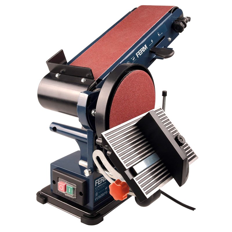 FERM Ponceuse Stationnaire - 350W - 150mm - avec 2 Bandes abrasives (P80 et P120) et 2 disques abrasifs (P80 et P120)