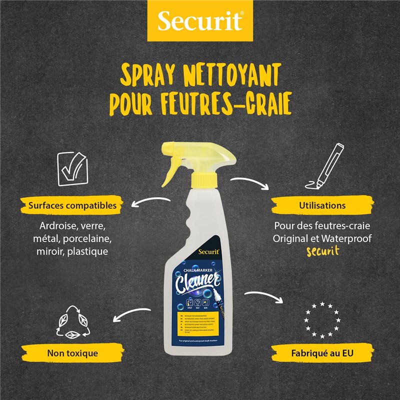 Image secondaire de SECURIT - Spray Détergent pour Effacer Traces de Stylo Craie Liquide - Pour Tableau Noir et Autres Surfaces - Pour Bar, Restaura