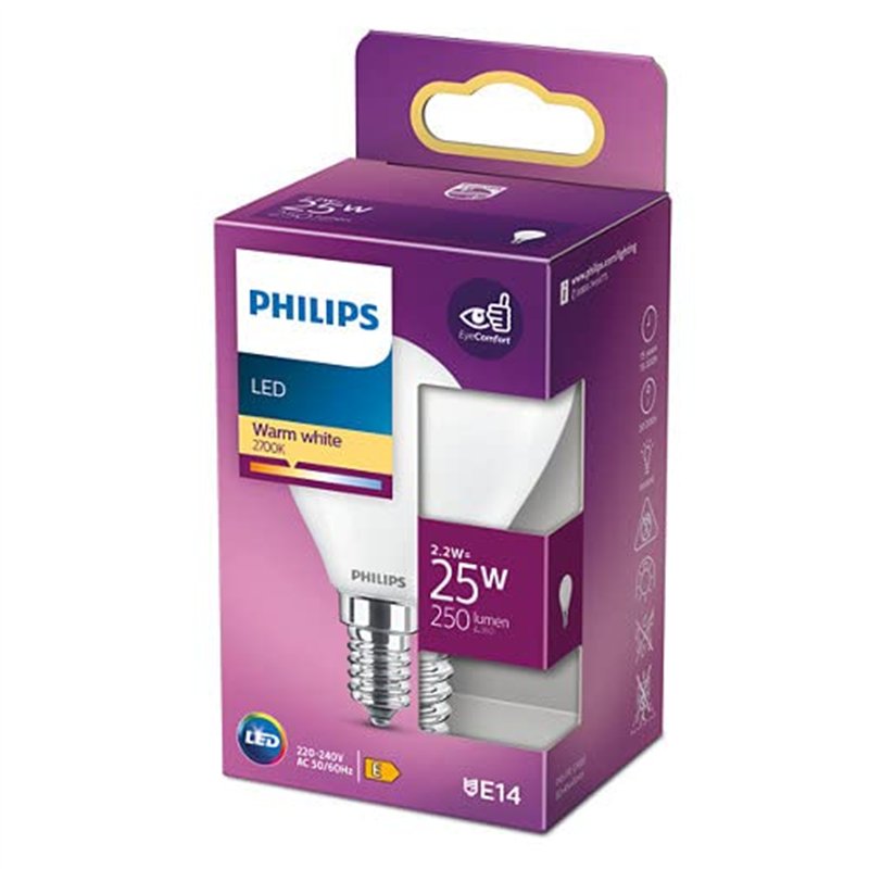 Image secondaire de Philips ampoule LED Sphérique E14 25W Blanc Chaud Dépolie